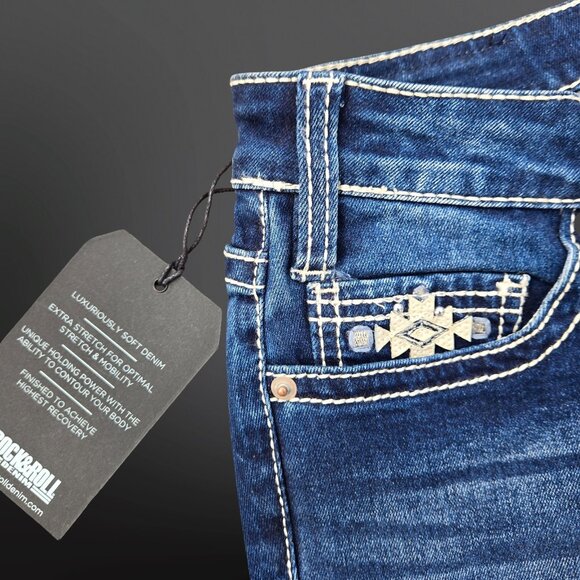 Y2K Deadstock Bootcut Jeans Rock & Roll Denim Size 27 Dark Wash Mid Rise - Picture 10 of 12